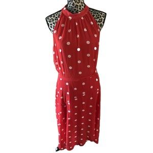 Studio One Dress Size 16 NEW Polka Dot Red Maxi Sleeveless Waist Tie Flawed
